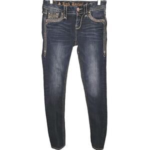 Rock Revival Jeans Women 26 Blue Skinny Rhinestone Thick Stitch Vaness Jeans